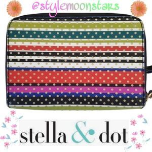 Stella & Dot Multi Color Stripped And Polka Dot Zip Around Wallet Wristlet Purse